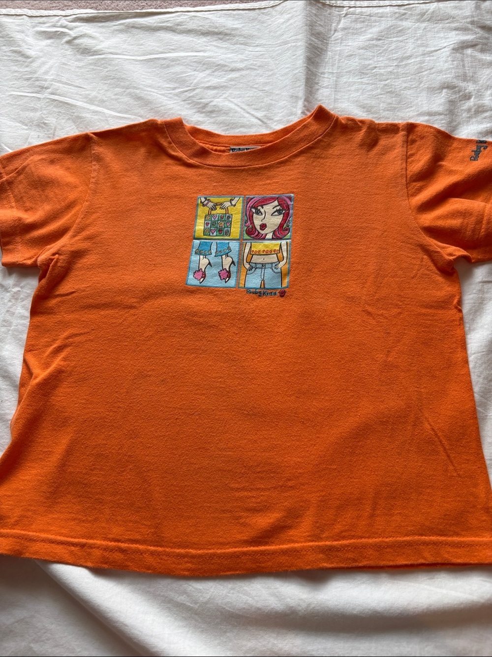 Girls' Ruby Kiss Orange Graphic Tee - Small